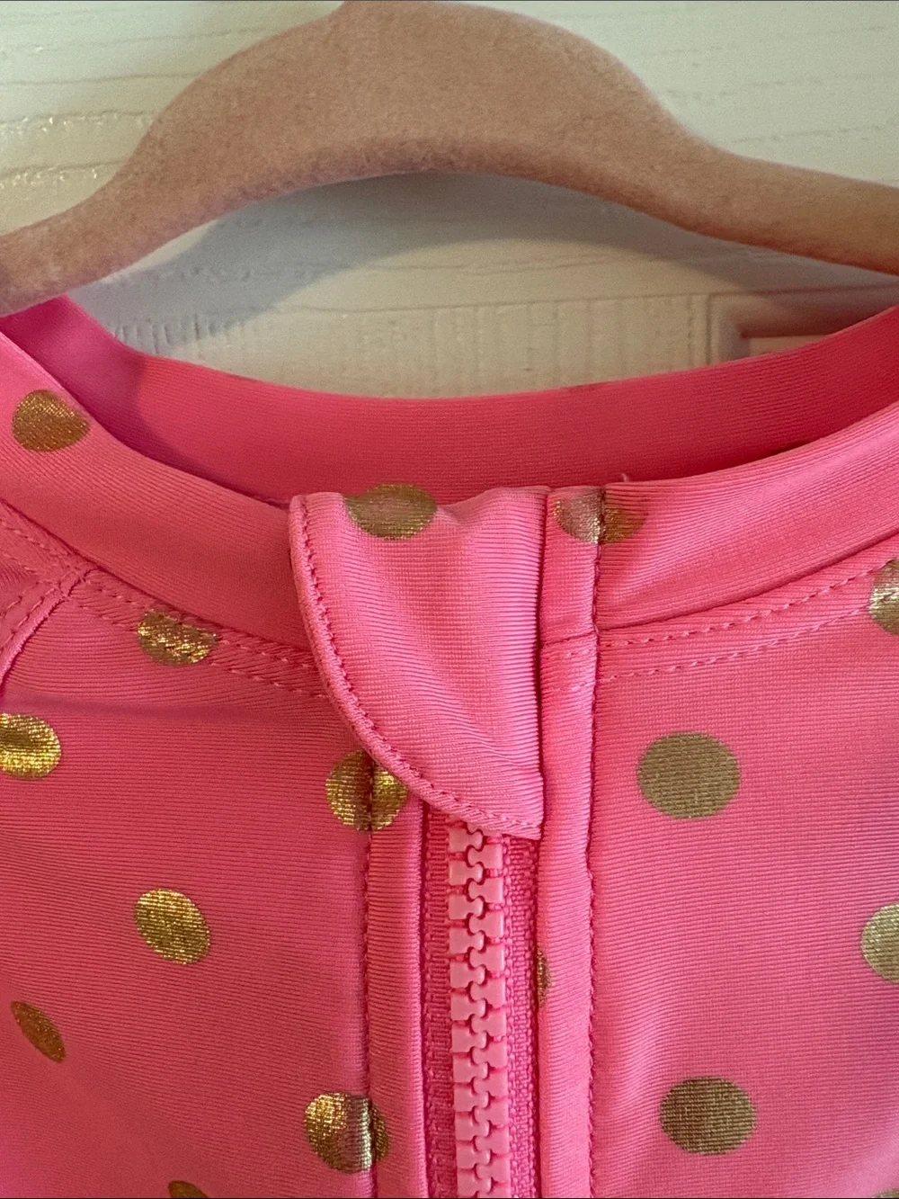 wonder nation Pink Long-Sleeve Rashguard One-Piece with Gold Dots